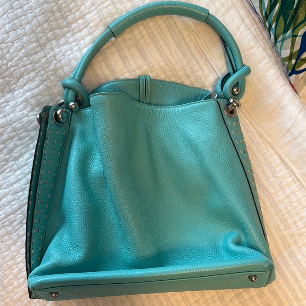BCBGMaxAzria Turquoise Shoulder Bag with Silver Harware - Picture 12 of 14
